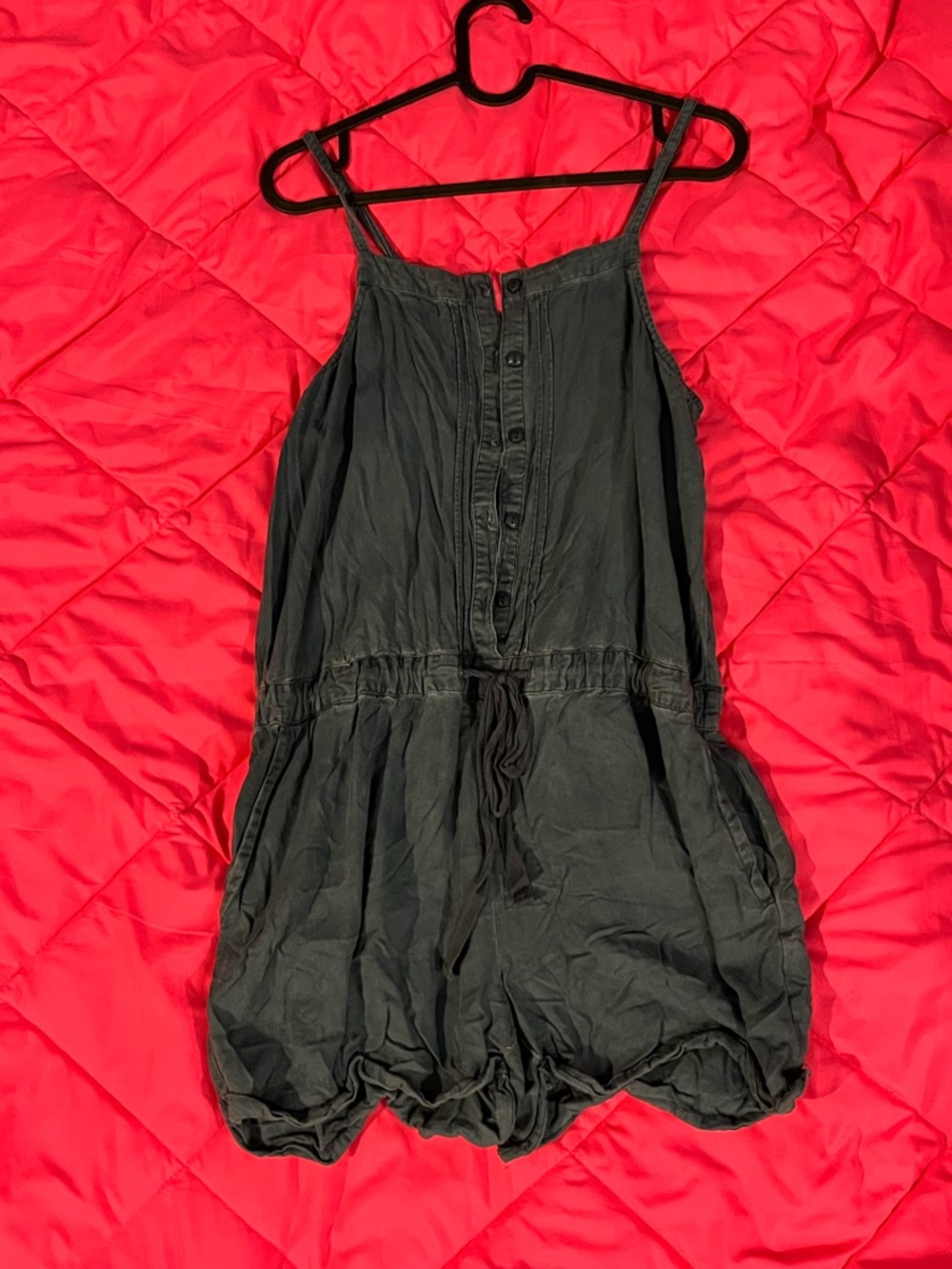 Wild Pearl Black Romper with Button Front